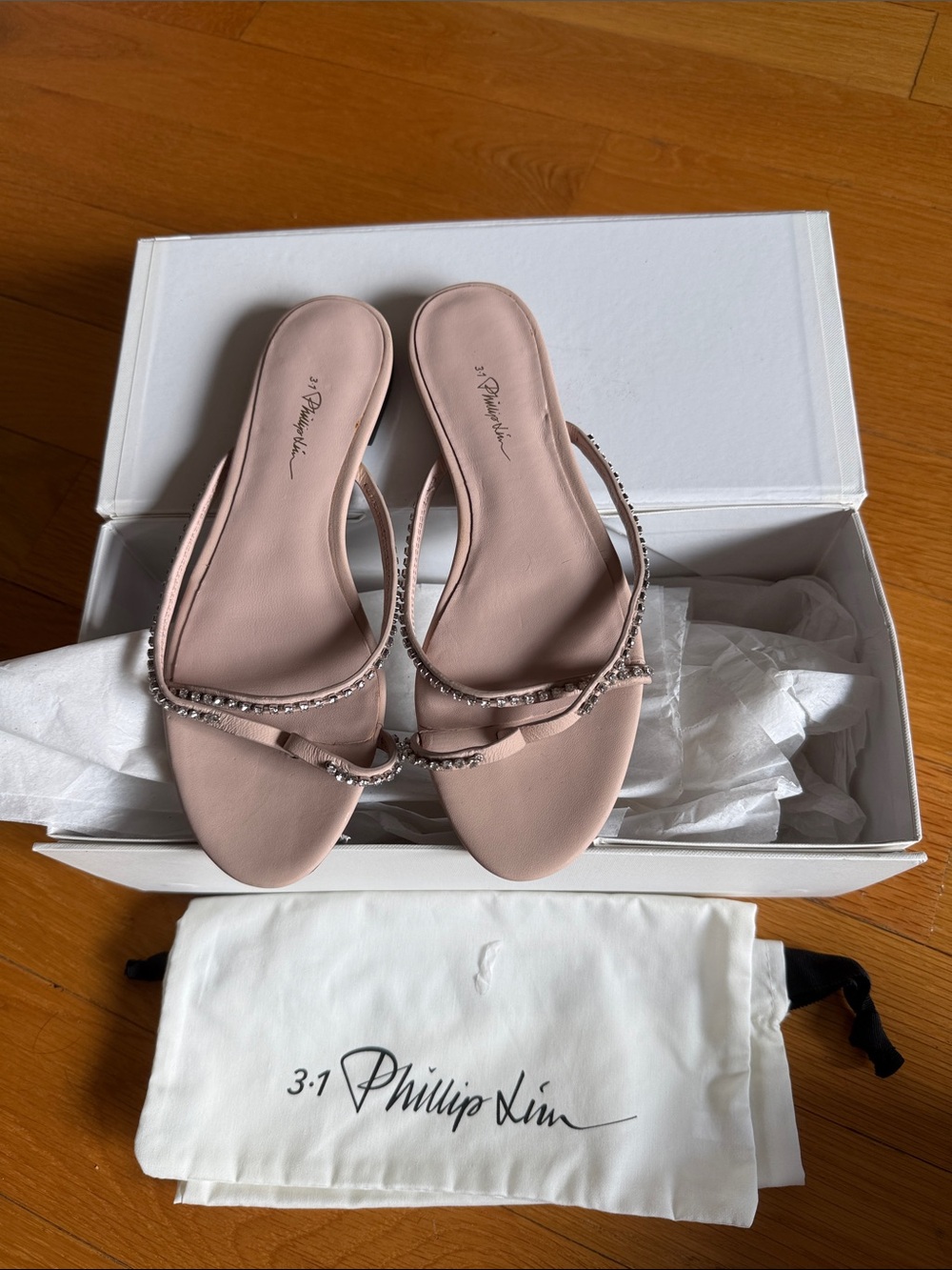 3.1 Phillip Lim Blush Pink Embellished Slide Sandals Size 36.5